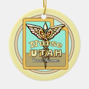 Verpleegkundige Caduceus uit Utah Keramisch Ornament