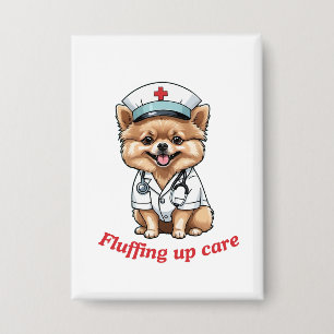 Verpleegkundige Cartoon met Pomeranian Dog Design Button