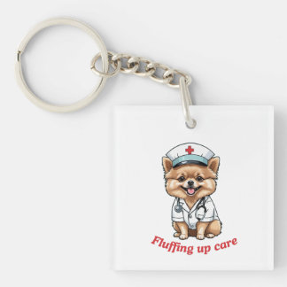 Verpleegkundige Cartoon met Pomeranian Dog Design Sleutelhanger