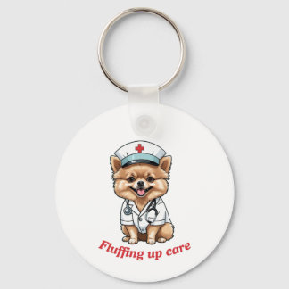 Verpleegkundige Cartoon met Pomeranian Dog Design Sleutelhanger