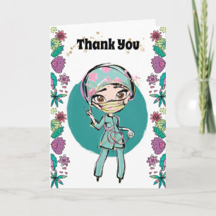 Verpleegkundige dank u illustratie chirurg bloemen kaart