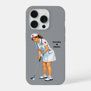 Verpleegkundige in uniform op de golfbaan bij het iPhone 15 pro hoesje