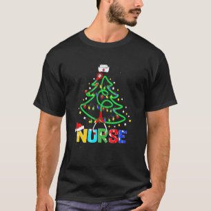 Verpleegkundige kerstboom Stethoscoop scrub T-shirt