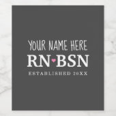Verpleegkundige RN BSN Simple Cute Personalized Wijn Etiket (Enkel label)