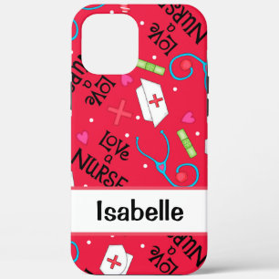 Verpleegkundige Whimsy Medical Art Red Name Persoo iPhone 12 Pro Max Hoesje