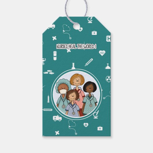 Verpleegkundigen genezen de wereld. Custom Cadeaulabel (Voorkant)