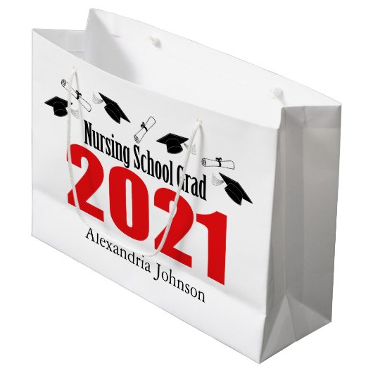 Verpleegschool 2021 Afstuderen Gift Bag (Rode Pett Groot Cadeauzakje (Voorkant Gekanteld)