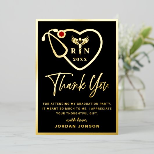 Verpleegschool Afstuderen Gold Foil Hartelijk dank Folie Uitnodiging (Staand Voorkant)