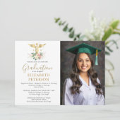 Verpleegschool Afstuderen Goud Caduceum Rozen Kaart (Staand voorkant)