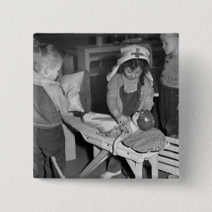 Verpleegschool: jaren veertig vierkante button 5,1 cm