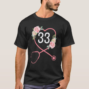 Verpleegster 33e verjaardag Stethoscoop Cute Flora T-shirt