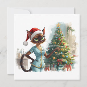 Verpleegster aan het werk met Kerst voor kattenlie Feestdagenkaart
