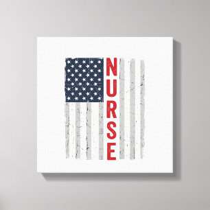 Verpleegster Amerikaanse Vlag Vintage Gravure Shir Canvas Afdruk