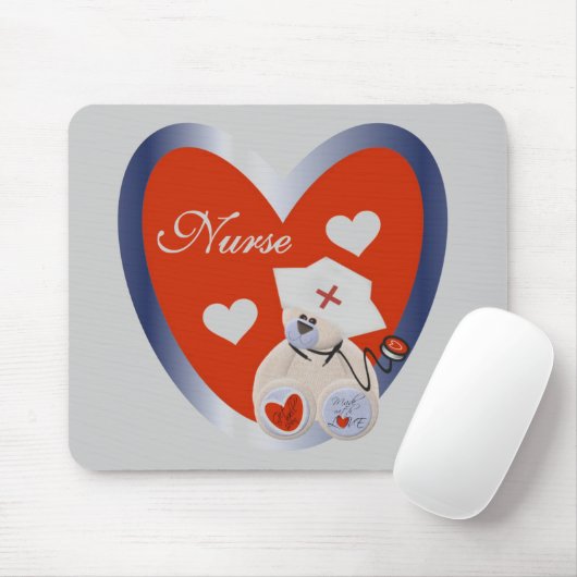 Verpleegster Beer Met Hart T-shirts en geschenken Muismat (Met muis)