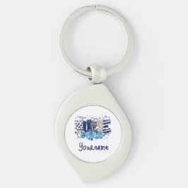 Verpleegster blauw vet glitterdier patroon, bloeme sleutelhanger