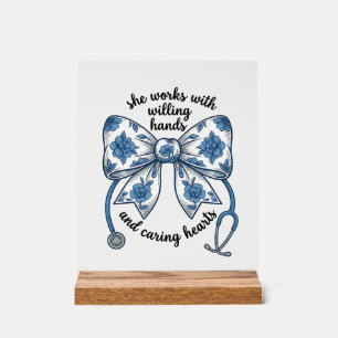 Verpleegster Bloemstrik Stethoscoop Vintage Gravur Acryl Bord