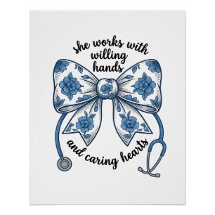 Verpleegster Bloemstrik Stethoscoop Vintage Gravur Perfect Poster