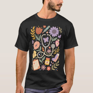 Verpleegster Boho Bloemen Rn T-shirt