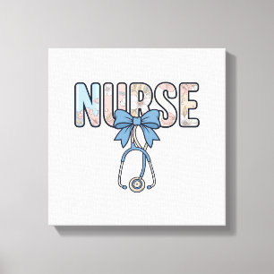 Verpleegster Bow Stethoscoop Vintage Bloem Canvas Afdruk