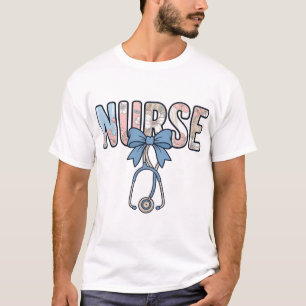 Verpleegster Bow Stethoscoop Vintage Bloemmotief T-shirt