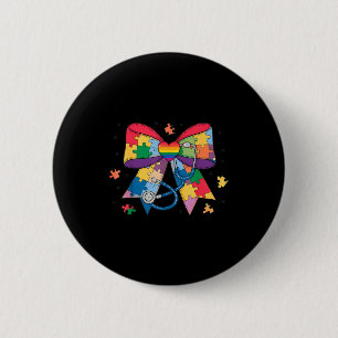 Verpleegster coquette boog autism awareness maand ronde button 5,7 cm