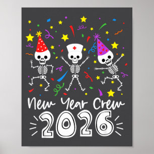 Verpleegster Dansend Skelet Nieuwjaar Crew 2026 Gr Poster