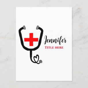 Verpleegster dokter rood plus stethoscoop voeg naa briefkaart
