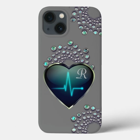 Verpleegster EKG hart en juweel grijs zwart blauw Case-Mate iPhone Case (Achterkant)