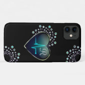 Verpleegster EKG hart en juweel zwart zilver blauw Case-Mate iPhone Case (Achterkant (horizontaal))