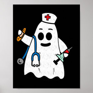 Verpleegster Ghost Scrub Schattige Halloween Kostu Poster