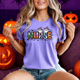 Verpleegster Halloween Cartoon Spooky Letters Desi T-shirt