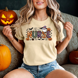 Verpleegster Halloween Cartoon Spooky Letters Desi T-shirt