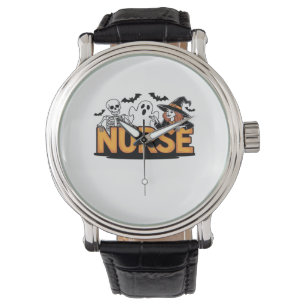 Verpleegster - Halloween - met geest, heks en skel Horloge