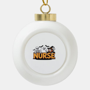 Verpleegster - Halloween - met spook, heks en skel Keramische Bal Ornament