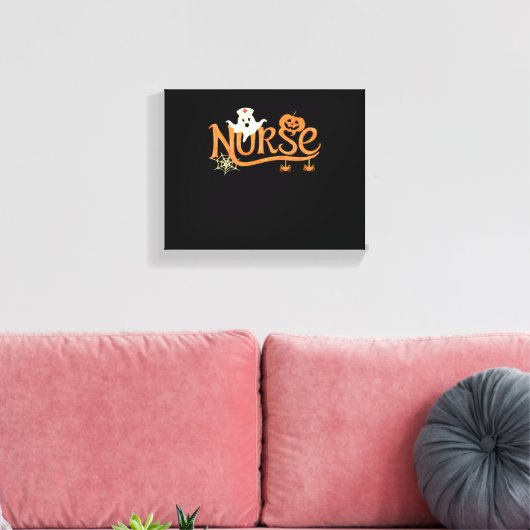 Verpleegster Halloween Schattige Ghost en Pumpkin Canvas Afdruk (Insitu (Woonkamer))