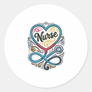 Verpleegster Hart Stethoscoop Vintage Gravure Desi Ronde Sticker