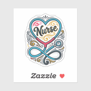 Verpleegster Hart Stethoscoop Vintage Gravure Desi Sticker