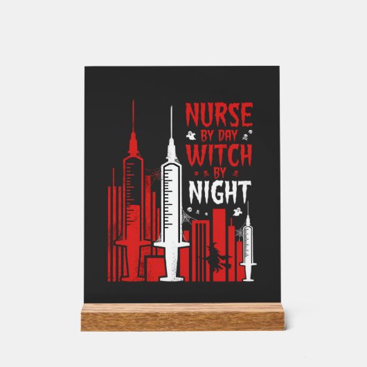 Verpleegster Heks Halloween Skyline Ontwerp_1 Acryl Bord (Voorkant)