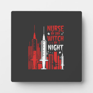 Verpleegster Heks Halloween Skyline Ontwerp_1 Fotoplaat
