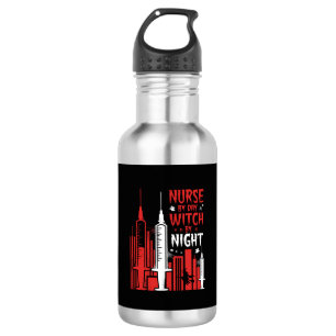 Verpleegster Heks Halloween Skyline Ontwerp_1 Waterfles