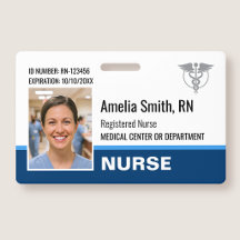 Verpleegster ID Badge Foto Logo Modern Blauw RN Sj