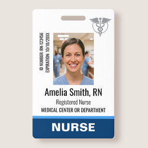 Verpleegster ID Badge Foto Logo RN Staf Modern Bla