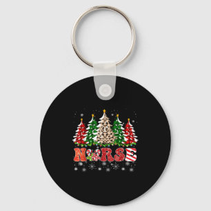 Verpleegster Kerstboom Luipaard Buffalo Plaid Rode Sleutelhanger