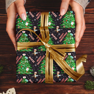 Verpleegster Kerstboom Rendier Verpleegster Schatt Cadeaupapier