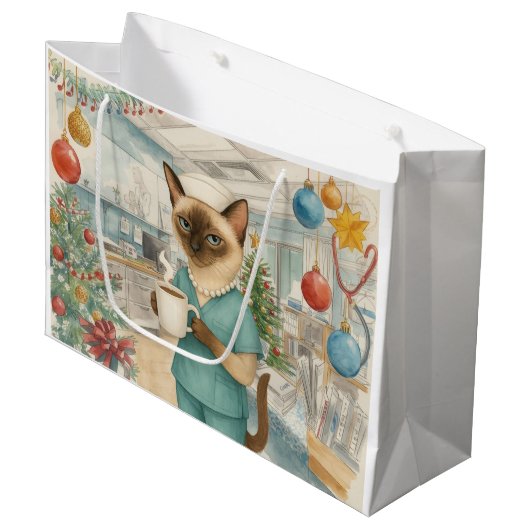 Verpleegster Kerstmis met Kerstboom Grote Gift Bag Groot Cadeauzakje (Voorkant Gekanteld)