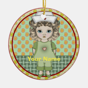 Verpleegster kleine meisje keramisch ornament