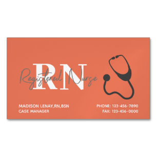 Verpleegster Koraal Sinaasappel Stethoscoop Medisc Magnetisch Visitekaartje