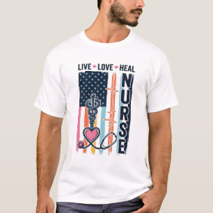 Verpleegster Leef Liefde Genees Patriottisch Vinta T-shirt
