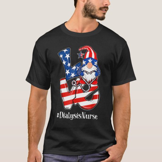 Verpleegster Liefde Gnome Dialyse VS Vlag Patriott T-shirt (Voorkant)