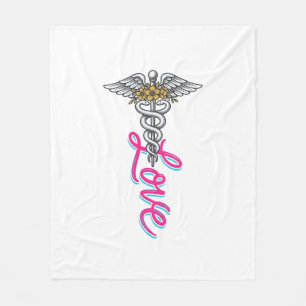 Verpleegster Love Caduceus Bloemig Medisch Vertica Fleece Deken